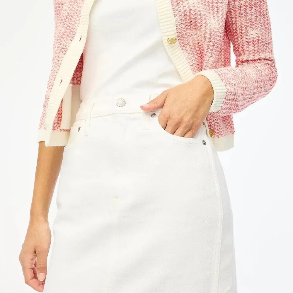 J. Crew Factory White Denim Midi Skirt Size 10